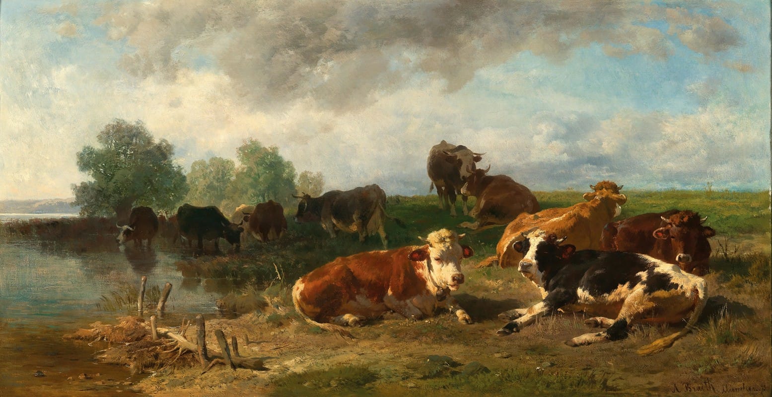Cattle Resting on the Lakeside