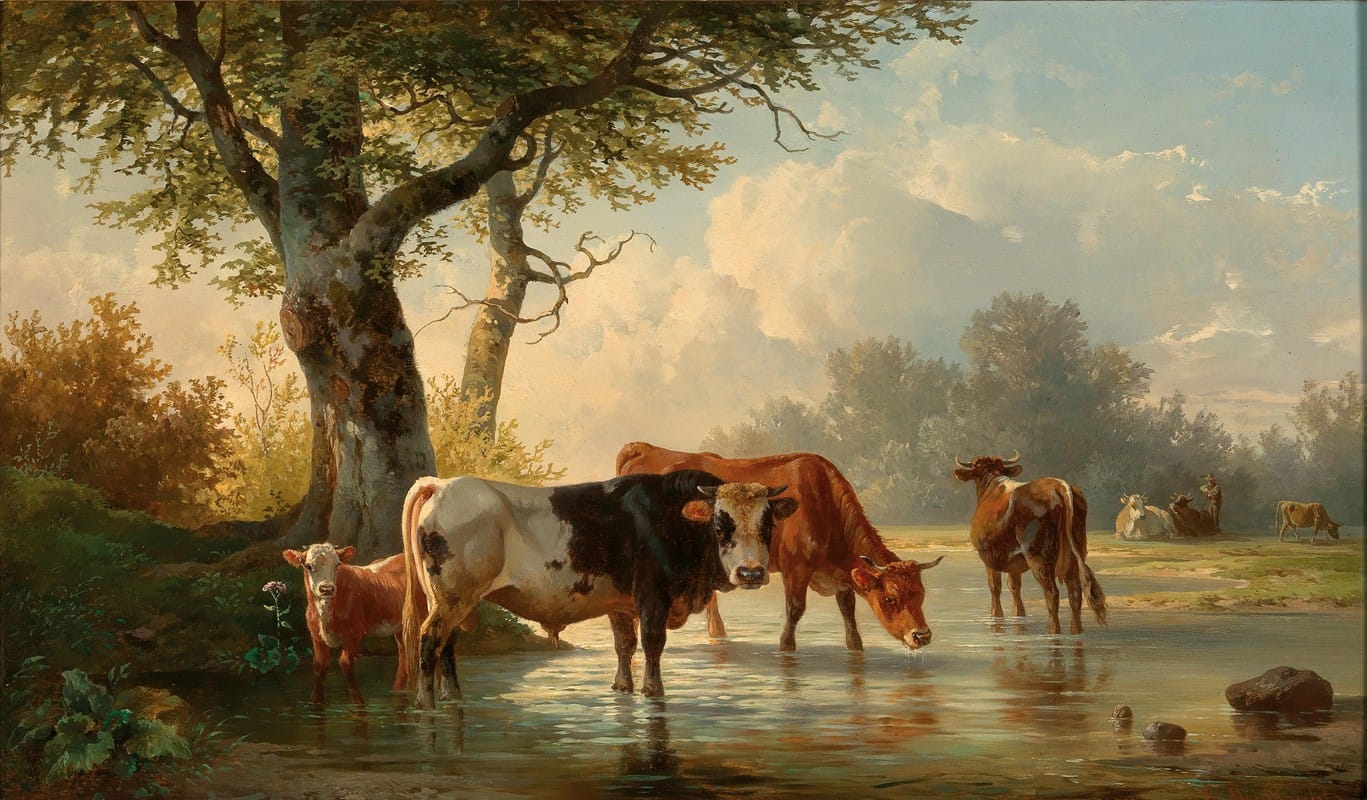 Grazing Cows by the Water