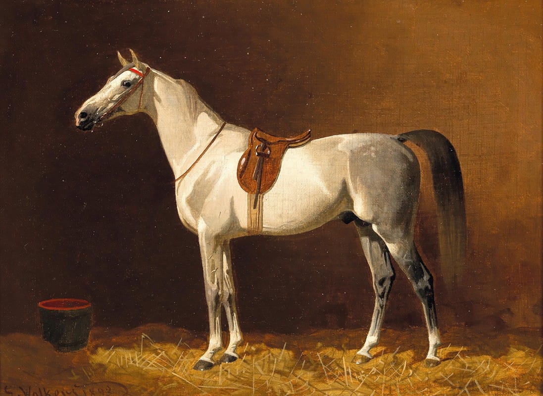 Emil Volkers - A White Horse in a Stable