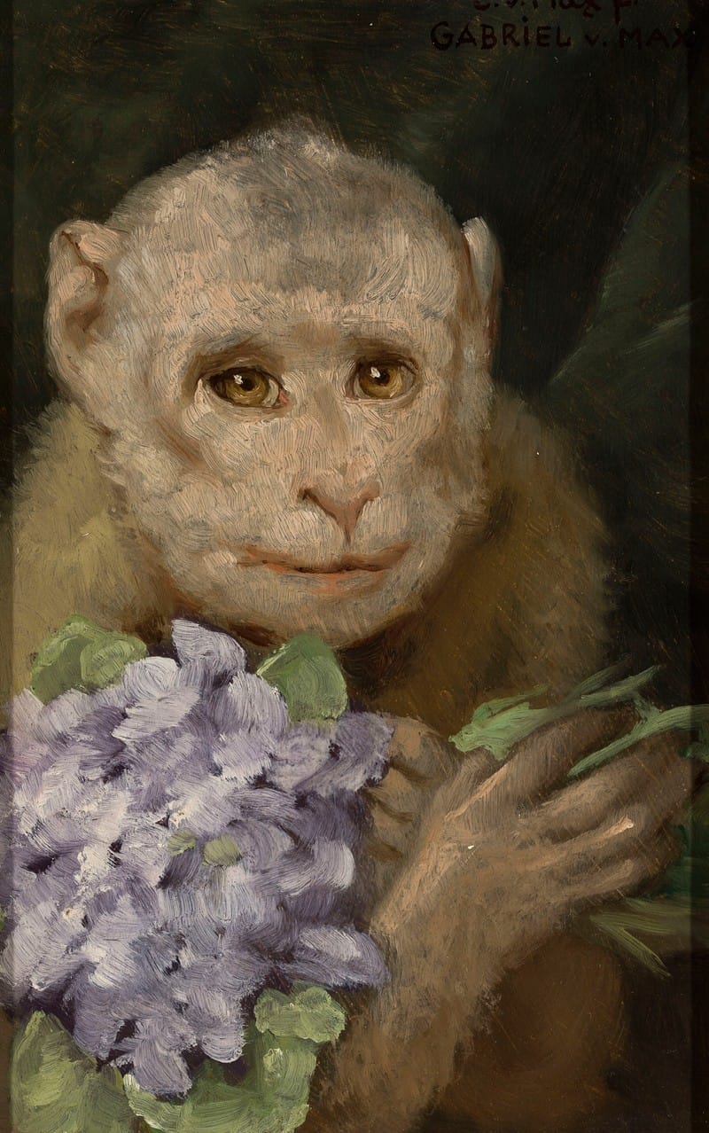 Gabriel von Max - Monkey with a bouquet of violets 