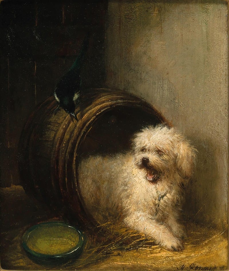Henriëtte Ronner-Knip - A Puppy in a Barrel