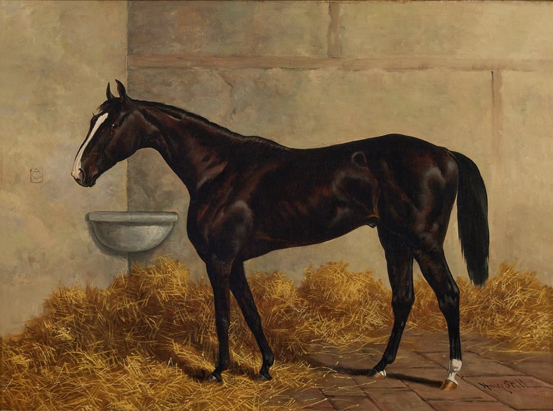 Longfellow (A Dark Bay Racehorse) in a Stable