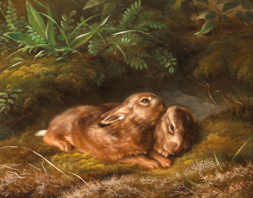 Two Rabbits in the Moss