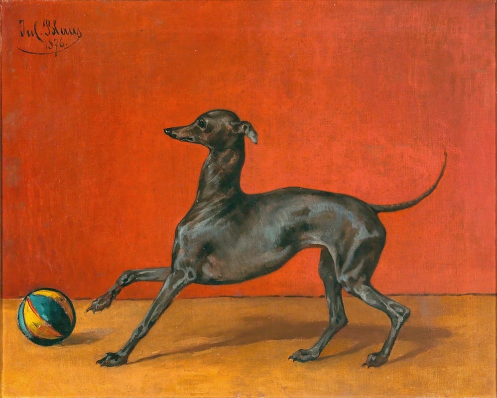 Julius von Blaas - A Greyhound or Italian Sighthound with Ball