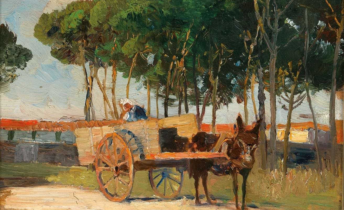 A Donkey Cart in a Southern Landscape