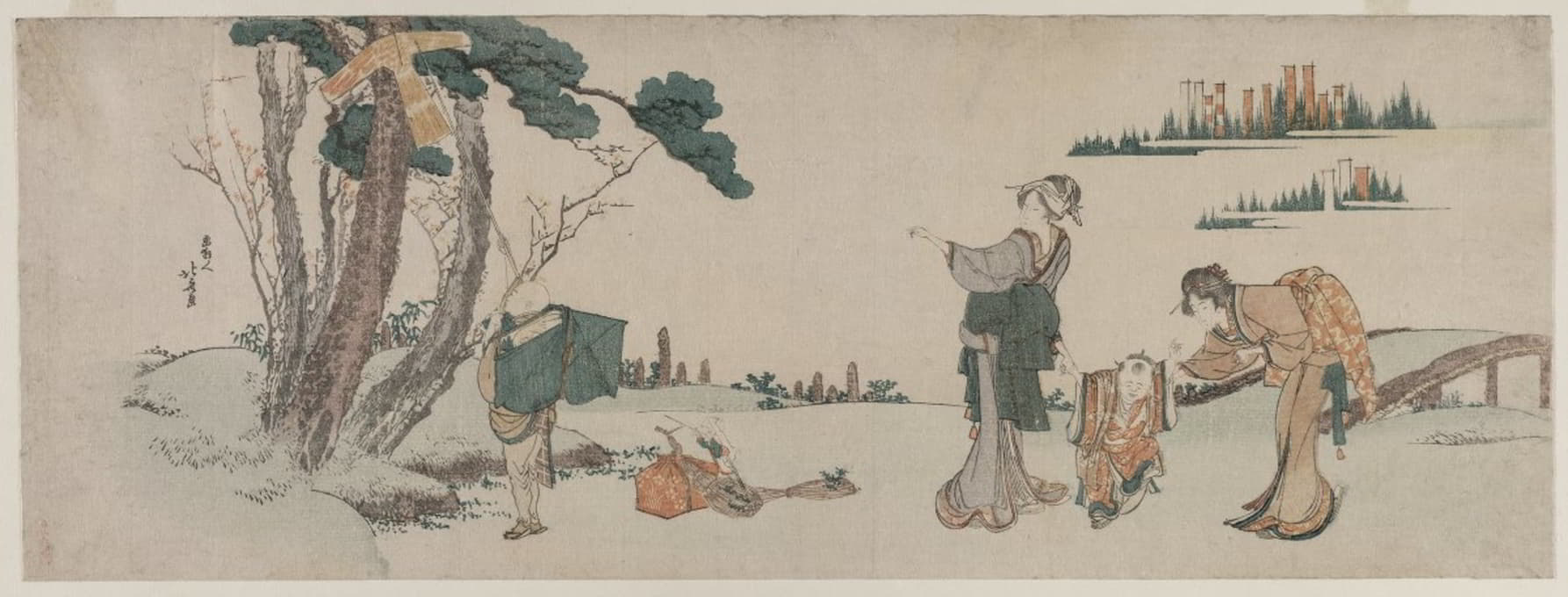 Katsushika Hokusai - Women Distracting a Child whose Kite is caught in a Tree