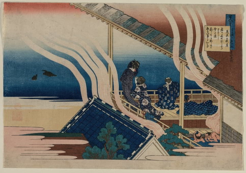 Katsushika Hokusai - Poem by Fujiwara no Yoshitaka, from the series One Hundred Poems by One Hundred Poets Explained by an Old Nurse