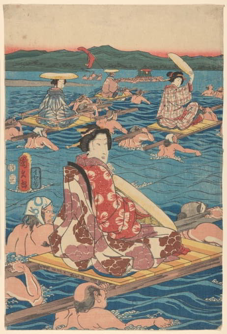 Andō Hiroshige - Fording a Broad River