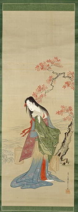 Chōbunsai Eishi - The Salt Maidens, Matsukaze with Yukihira’s Coat