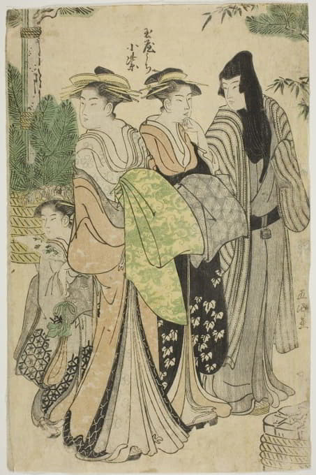 Gokyo - The Courtesan Komurasaki of the Tamaya Parading with Her Attendants