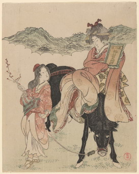 Katsukawa Shunchō - Woman on Horse with an Attendant