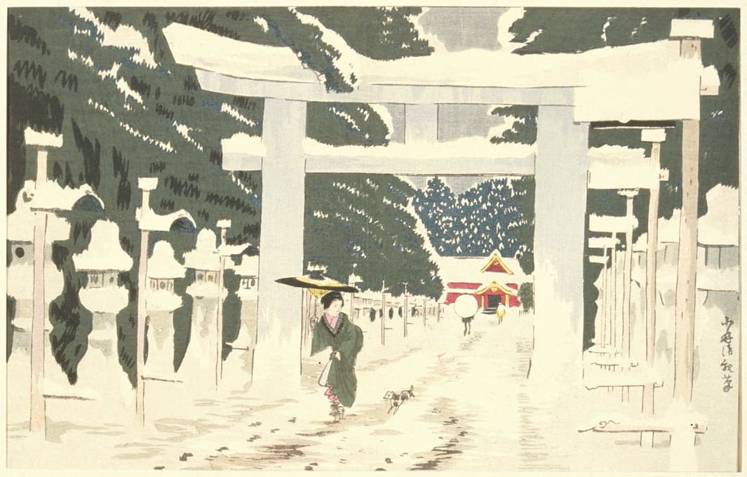Kobayashi Kiyochika - Heavy Snow at Tōshōgū Shrine in Ueno