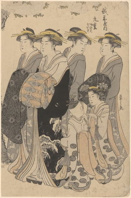 Kitagawa Utamaro - Woman with Attendants