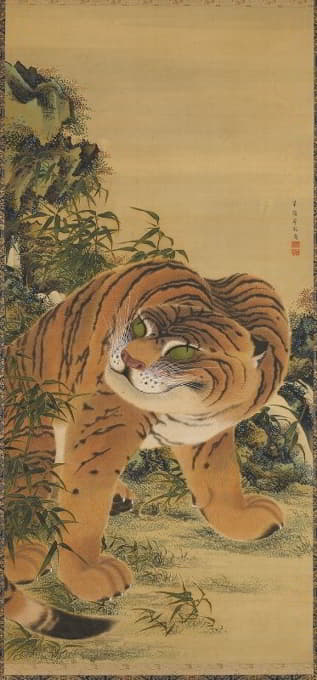 Kishi Ganku - Tiger Seated Beneath Rock and Bamboo