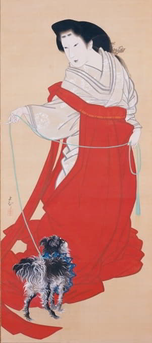 Mihata Jōryū - Court Lady with Dog