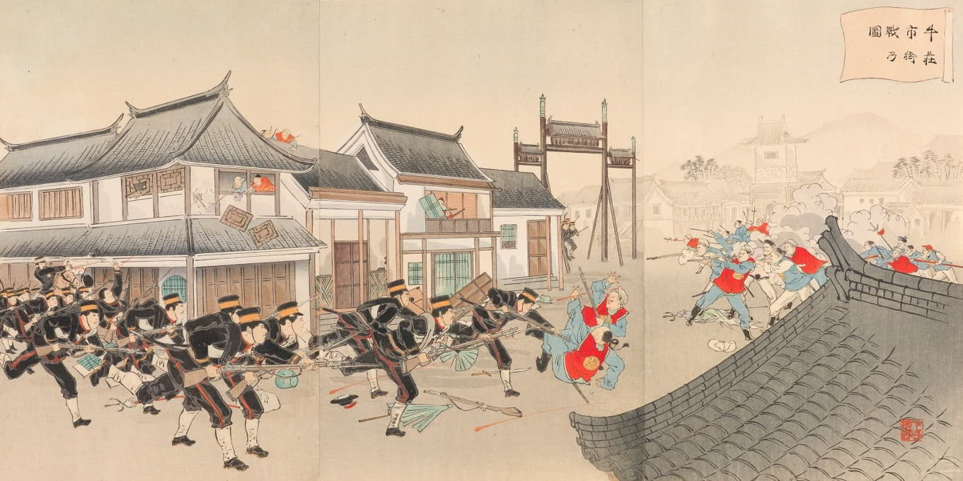 Adachi Ginkō - Battle in the Streets of Niuzhuang