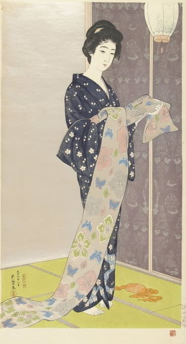 Hashiguchi Goyō - Jonge vrouw in een zomer kimono