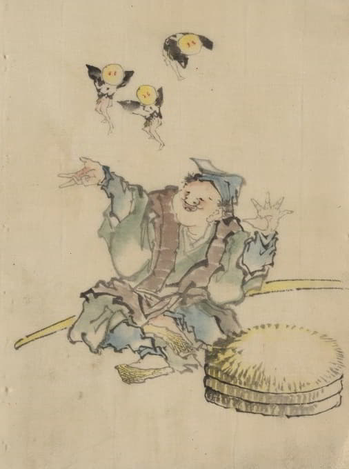 Katsushika Hokusai - A man, sitting on the ground