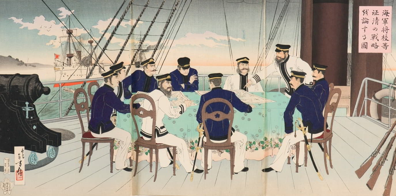 海军军官讨论征服中国的作战策略