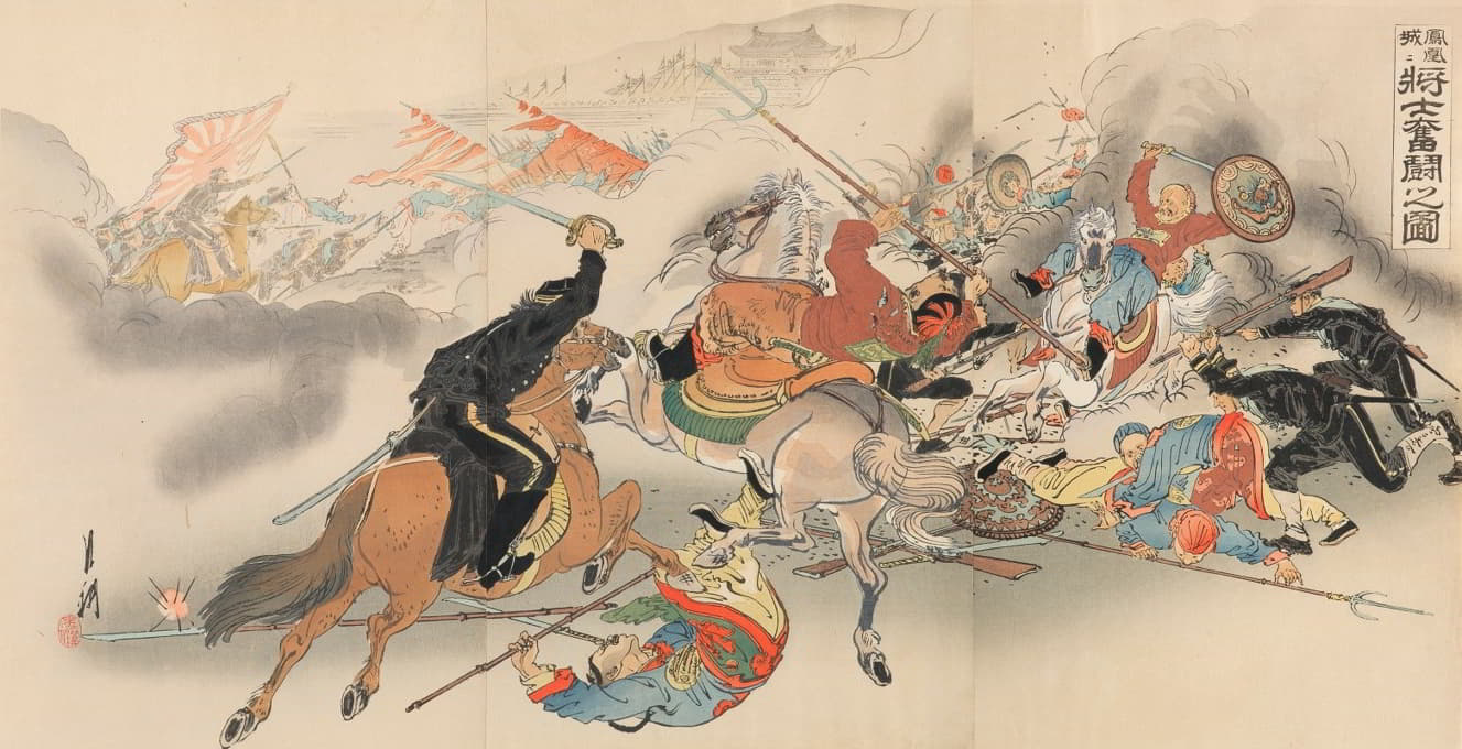 Ōgata Gekkō - Two Generals and Their Men Engaging in Strenuous Battle at Fenghuangcheng
