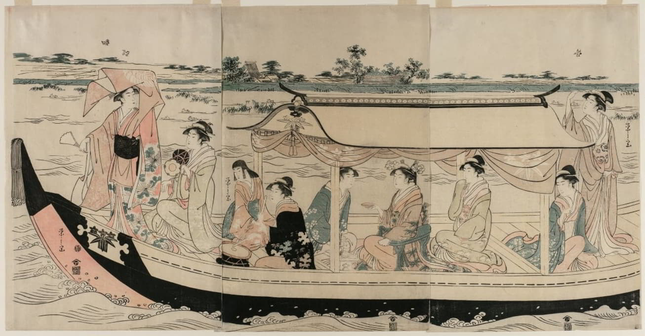 隅田川上的游船上的妇女