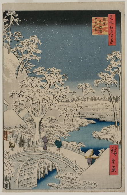 Andō Hiroshige - Picture of Twilight at the Drum Bridge in Meguro, from the series 100 Views of Famous Places in Edo