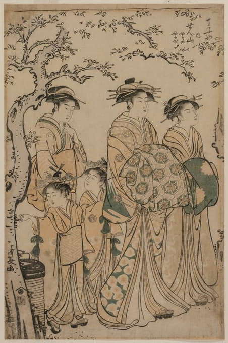 朝吉亚的妓女森赞和她的神户安野、安佐吉和两个神三一起散步