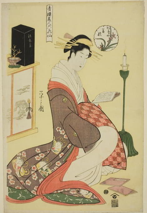 Chōbunsai Eishi - Wakana of the Matsubaya, from the series ‘Beauties of the Pleasure Quarters as the Six Floral Immortals (Seiro bijin rokkasen)’