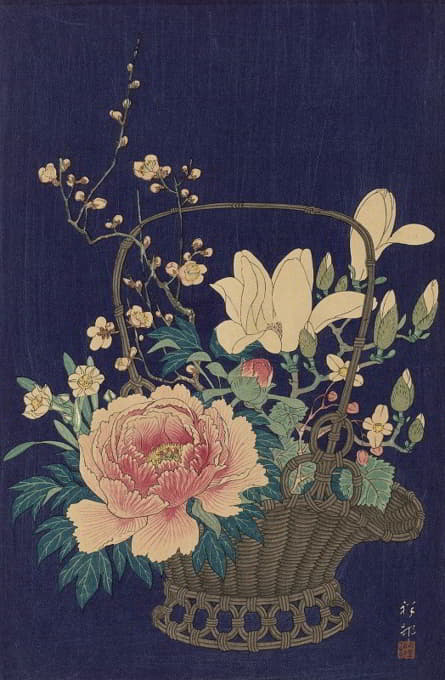 Ohara Koson - Bamboo Flowerbasket