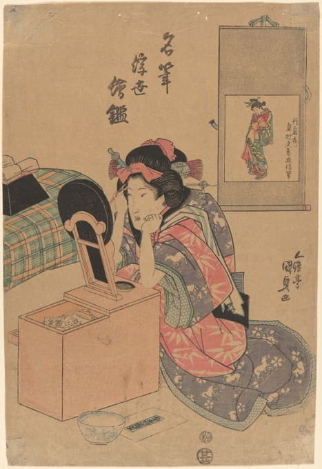 Utagawa Kunisada (Toyokuni III) - Woman Seated before a Make-Up Mirror