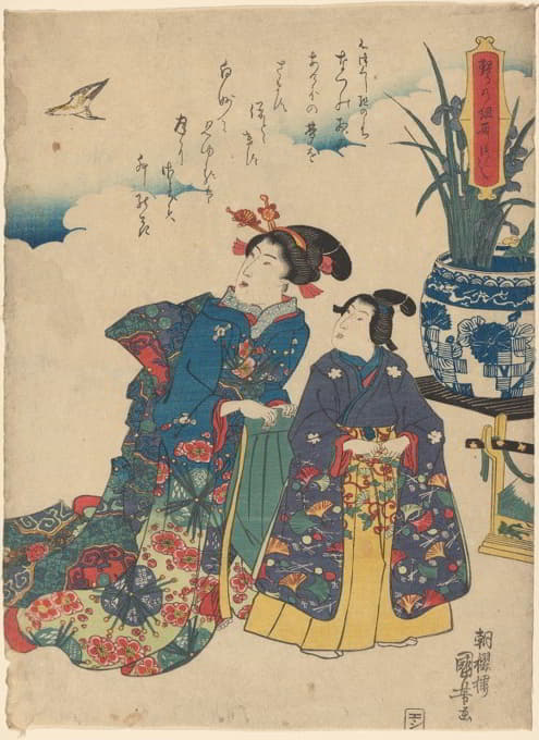 Utagawa Kuniyoshi - Two Women Looking at a Bird