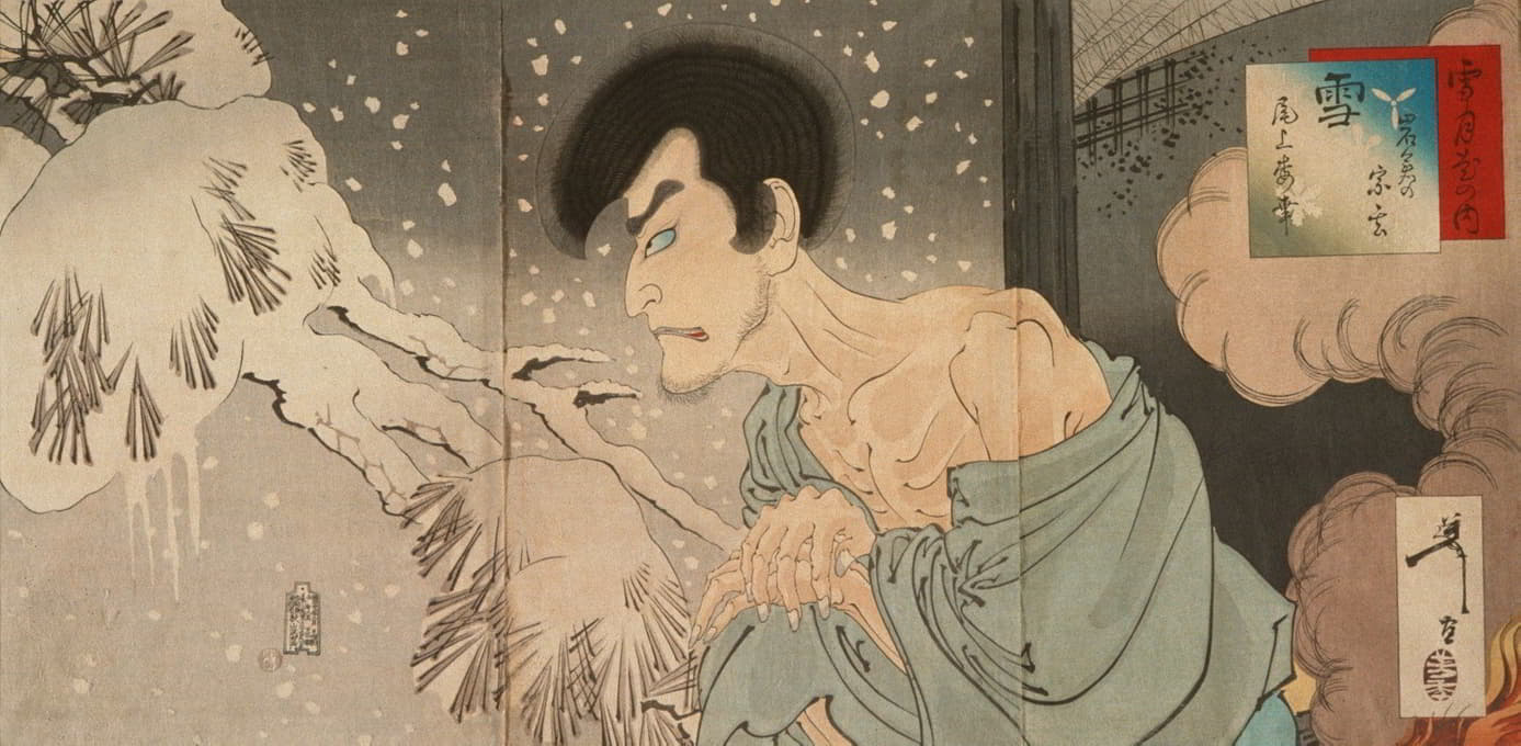 Tsukioka Yoshitoshi - Snow; The Actor Onoe Baikō V as Iwakura no Sōgen