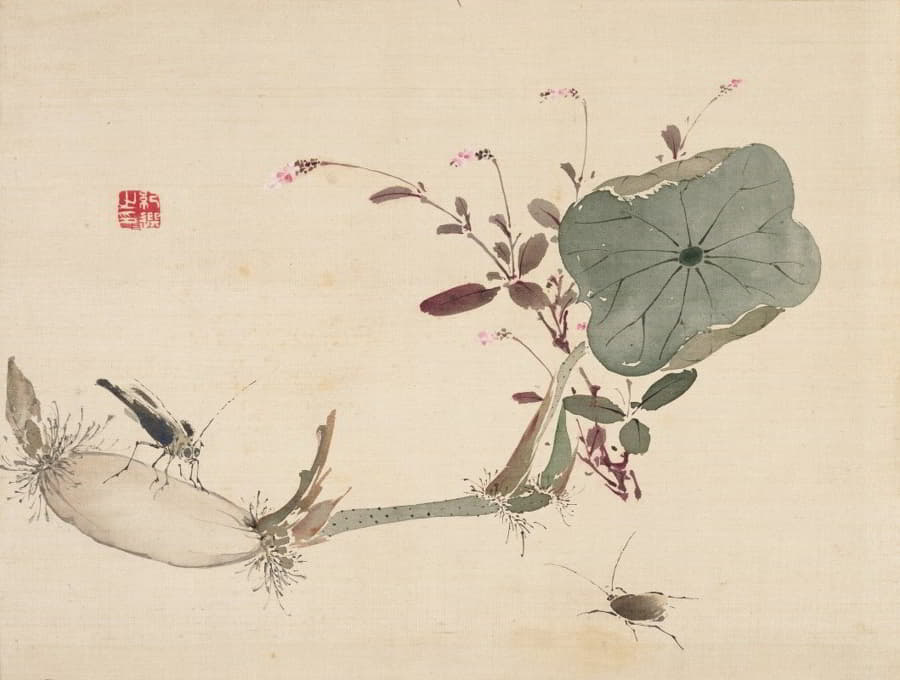 Urakami Shunkin - Studies from Nature; Plants, Fish, and Birds (Lotus Tuber with Insects)