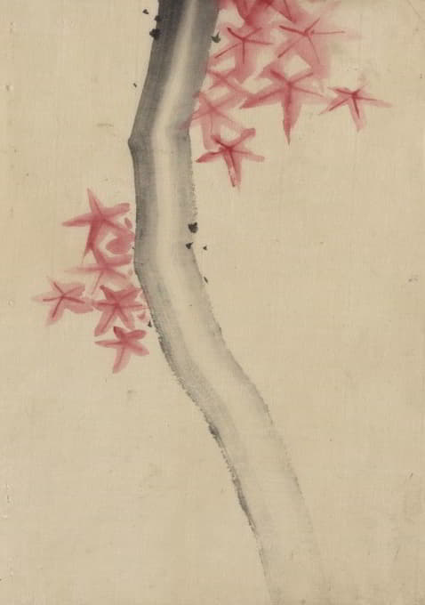 Katsushika Hokusai - Unidentified, possibly a tree branch with red star-shaped leaves or blossoms