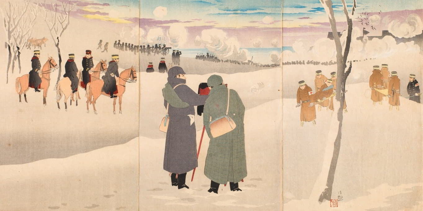 Kobayashi Kiyochika - Photographing Our Troops Fighting on the Streets of Niuzhuang Fortress
