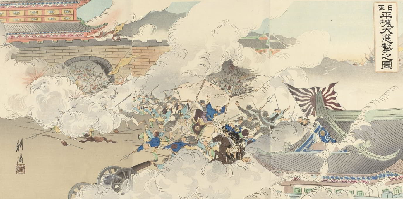 日军对平壤猛烈攻击的画面