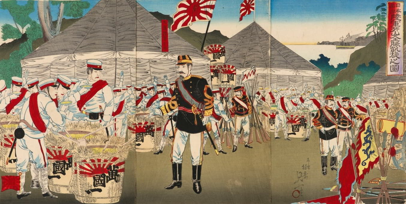 日本帝国军队从阿山的完全胜利中凯旋归来