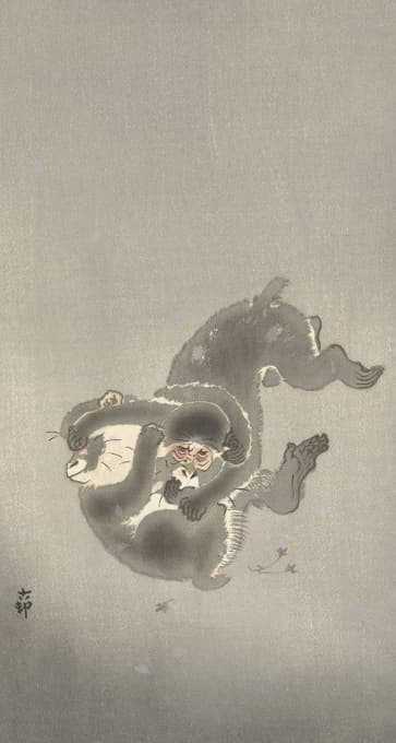 Ohara Koson - Two monkeys playing