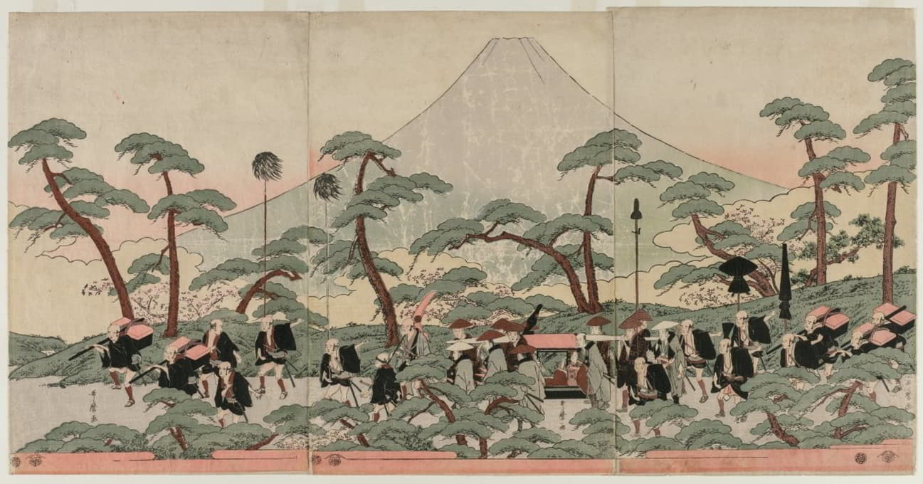 Kitagawa Utamaro - Procession at the Foot of Mount Fuji