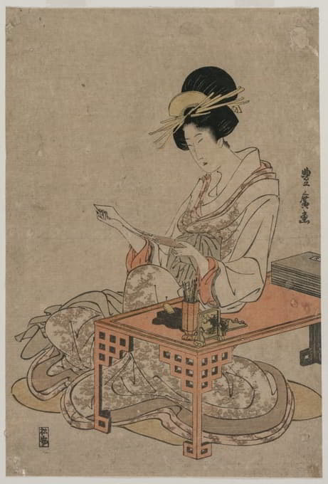 Utagawa Toyohiro - Courtesan Seated at a Writing Table