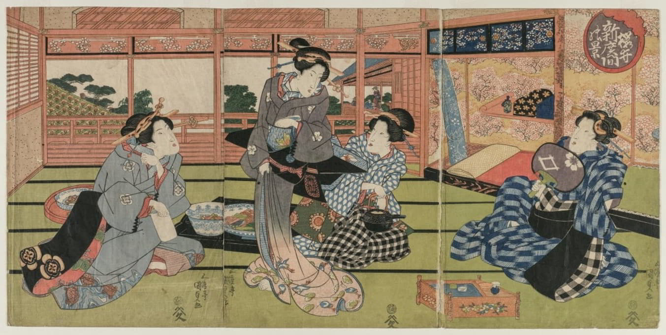 Utagawa Kunisada (Toyokuni III) - A View of the Large New Room at Sakurai