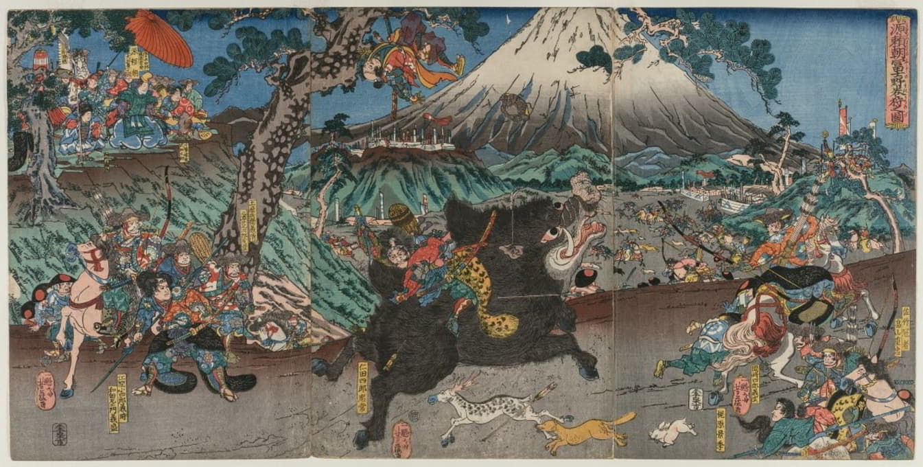 Utagawa Yoshifuji - Picture of Minamoto no Yoritomo’s Hunt on the Slopes of Mount Fuji