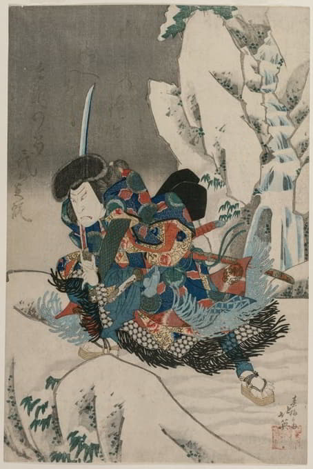 Shunbaisai Hokuei - Nakamura Utaemon IV as a Warrior Standing in the Snow