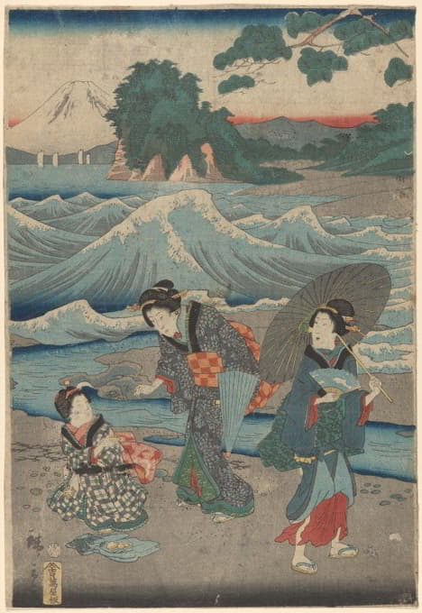 Andō Hiroshige - Three Women and Waves