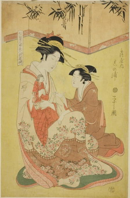 Chōbunsai Eishi - Beauties Parodying the Seven Sages – A Selection of Younger Courtesans (Shichi kenjin yatsushi bijin shinzo zoroe); Shinoura of the Tsuruya