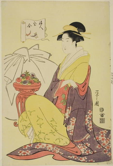 Chōbunsai Eishi - Hotei, from the series ‘Comparison of the Treasures of the Gods of Good Fortune (Fukujin takara awase)’