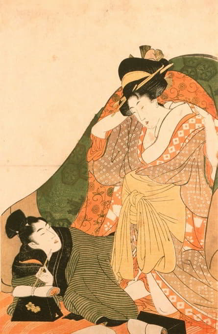 Kitagawa Utamaro - Lovers under a Futon; Opening Image to an Erotic Set