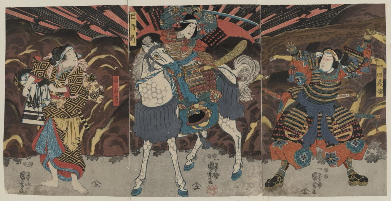 Utagawa Kuniyoshi - Wada yoshimori tomoe gozen yamabuki