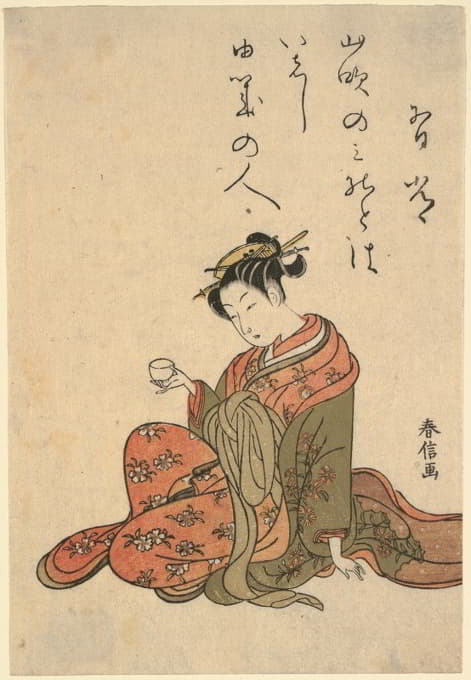 Suzuki Harunobu - Courtesan Drinking Tea