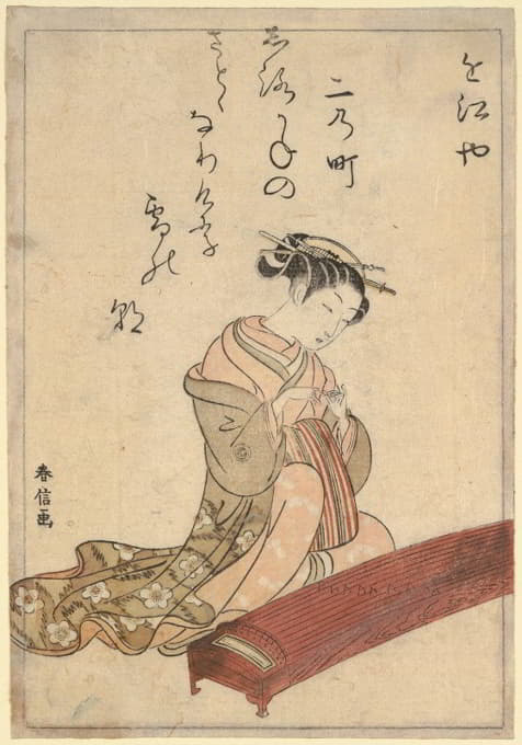 Suzuki Harunobu - Courtesan Playing Koto